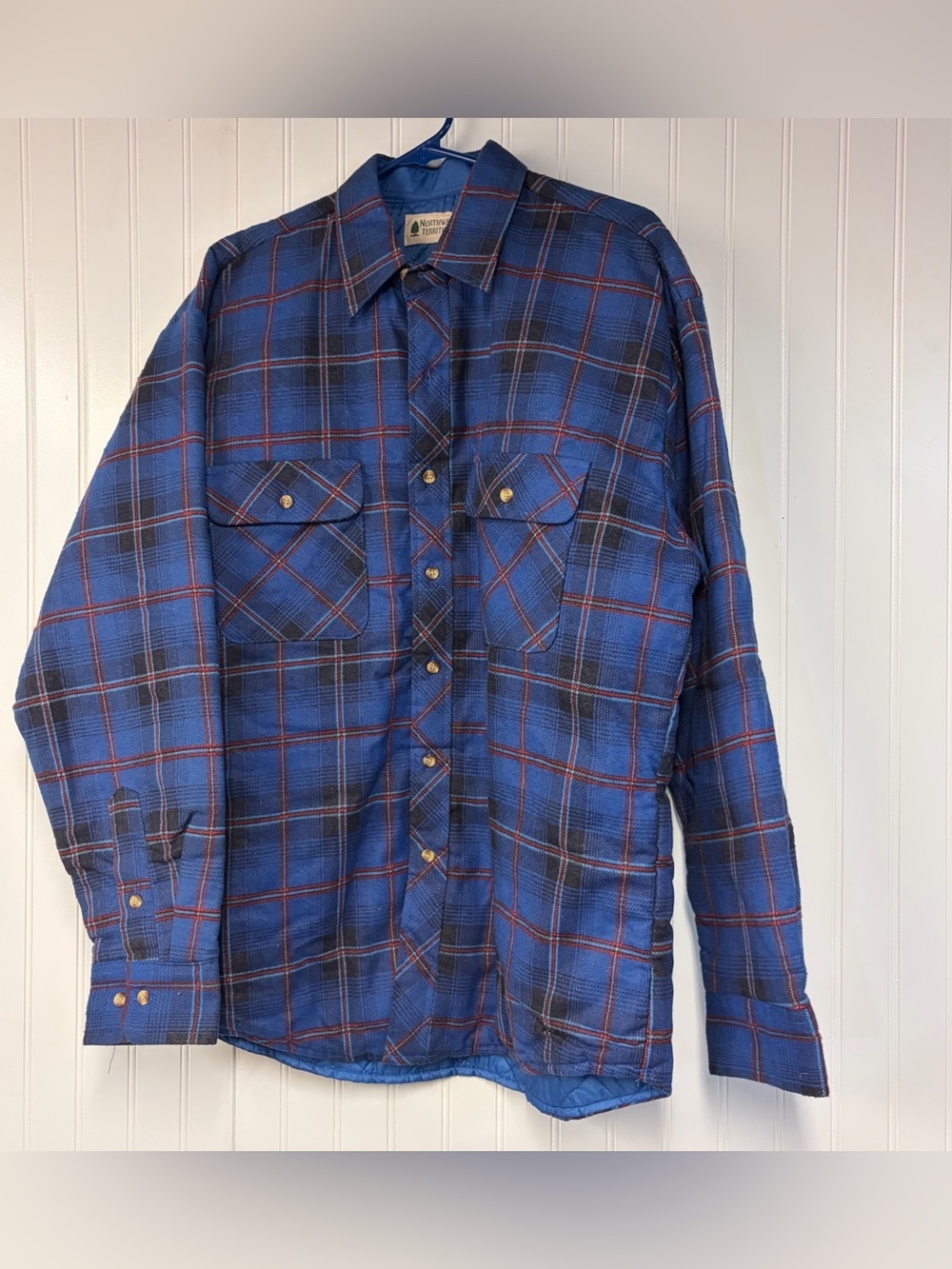 Northwest Blue Plaid Jacket with Red Accents Large Insulated Outdoor vintage